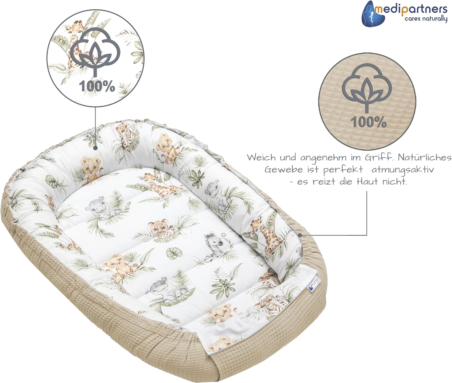Thumbnail 6 de Medi Partners Babynest Nestchen 100x60x15 – Kuschelnest aus 100% Baumwolle, tragbar und sicher