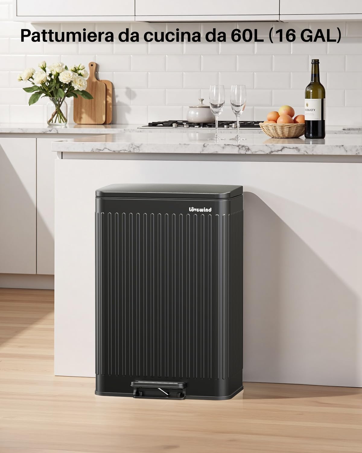 Detalle de lovewind Bidone Spazzatura 60L Cucina Acciaio Inox Nero 🗑