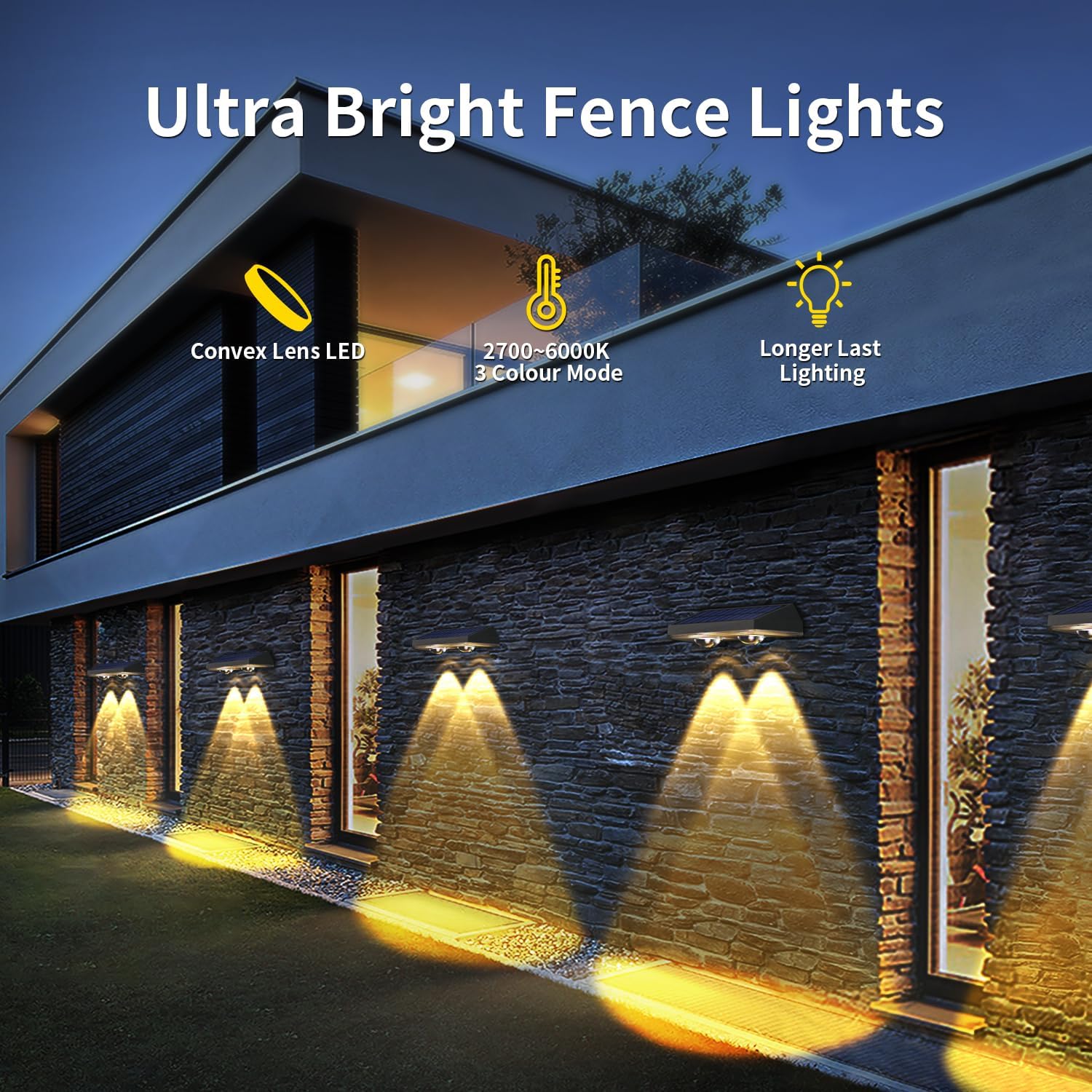 Detalle de HAMLITE Solar Fence Lights Outdoor Garden (2-Pack) with 3 Colour Modes and IP65 Waterproof