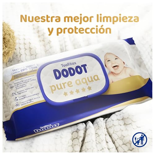 Detalle de Dodot Pure Aqua: Toallitas para bebé con textura suave y loción al 99% de agua (1200 unidades en 20 paquetes)