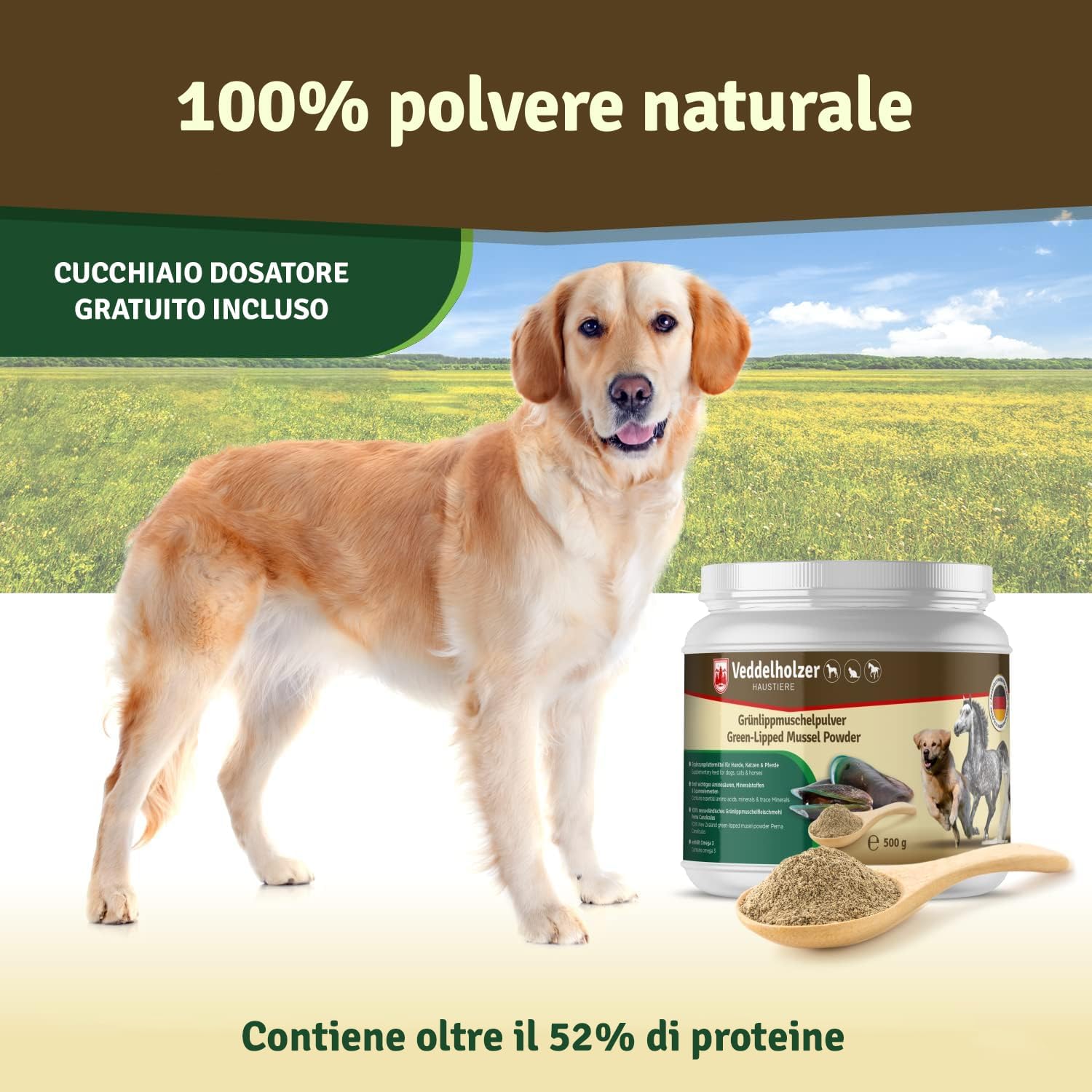 Thumbnail 6 de Veddelholzer Polvere naturale di estratto di conchiglia verde per cani, 500 g