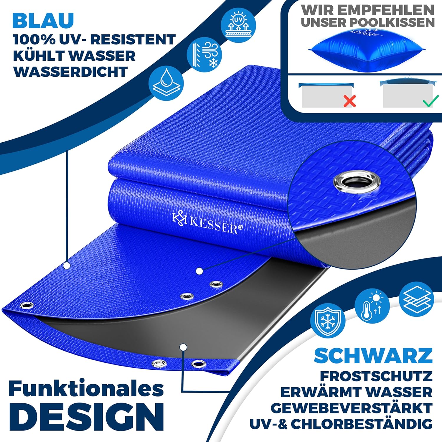 Detalle de KESSER Solar Poolabdeckung Rund Ø366 cm – robuste PE Abdeckplane mit Seil-/Spannsystem