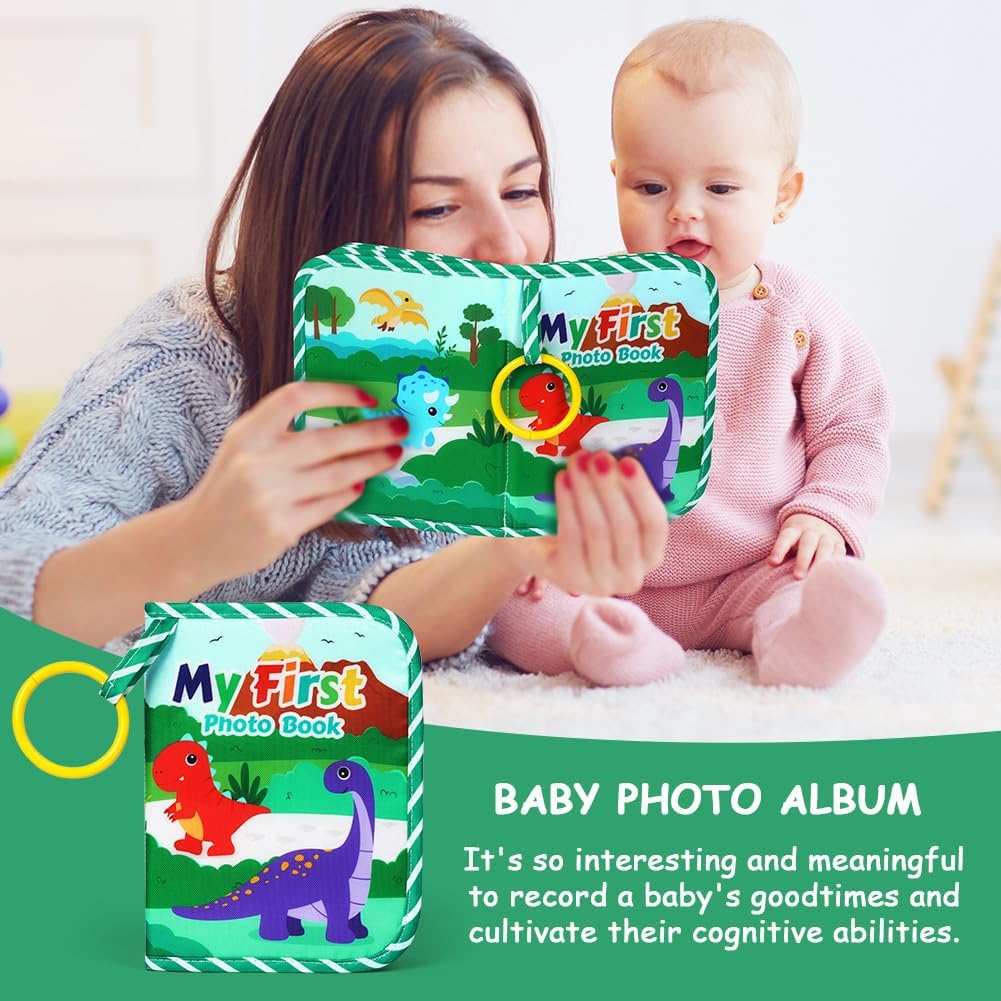 Detalle 2 de Aolso Baby Photo Album con copertina a tema dinosauri (tessuto morbido), fino a 17 foto