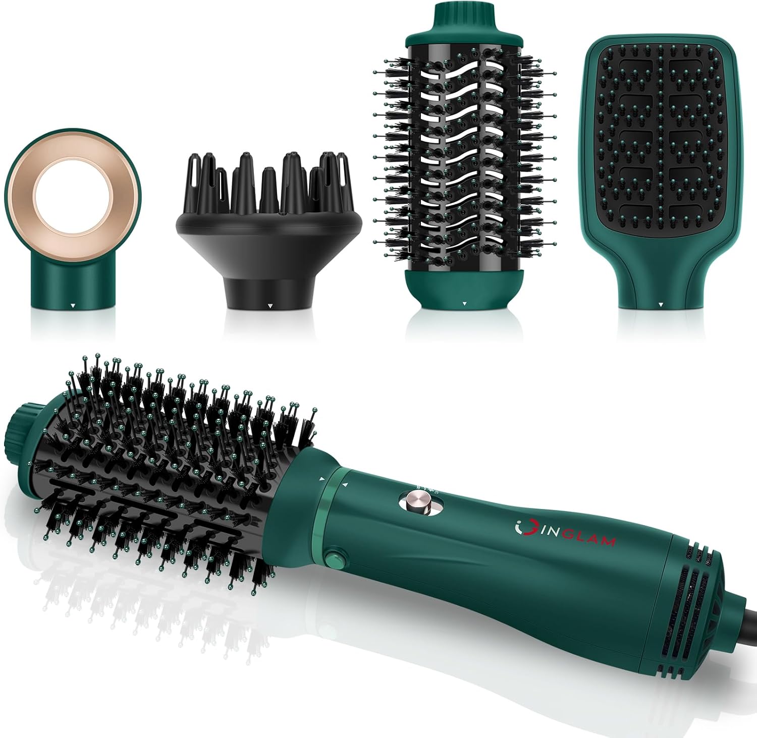 Detalle de IG INGLAM 4-in-1 Detachable Hair Dryer Brush with Oval Titanium Barrel (Dark Green)