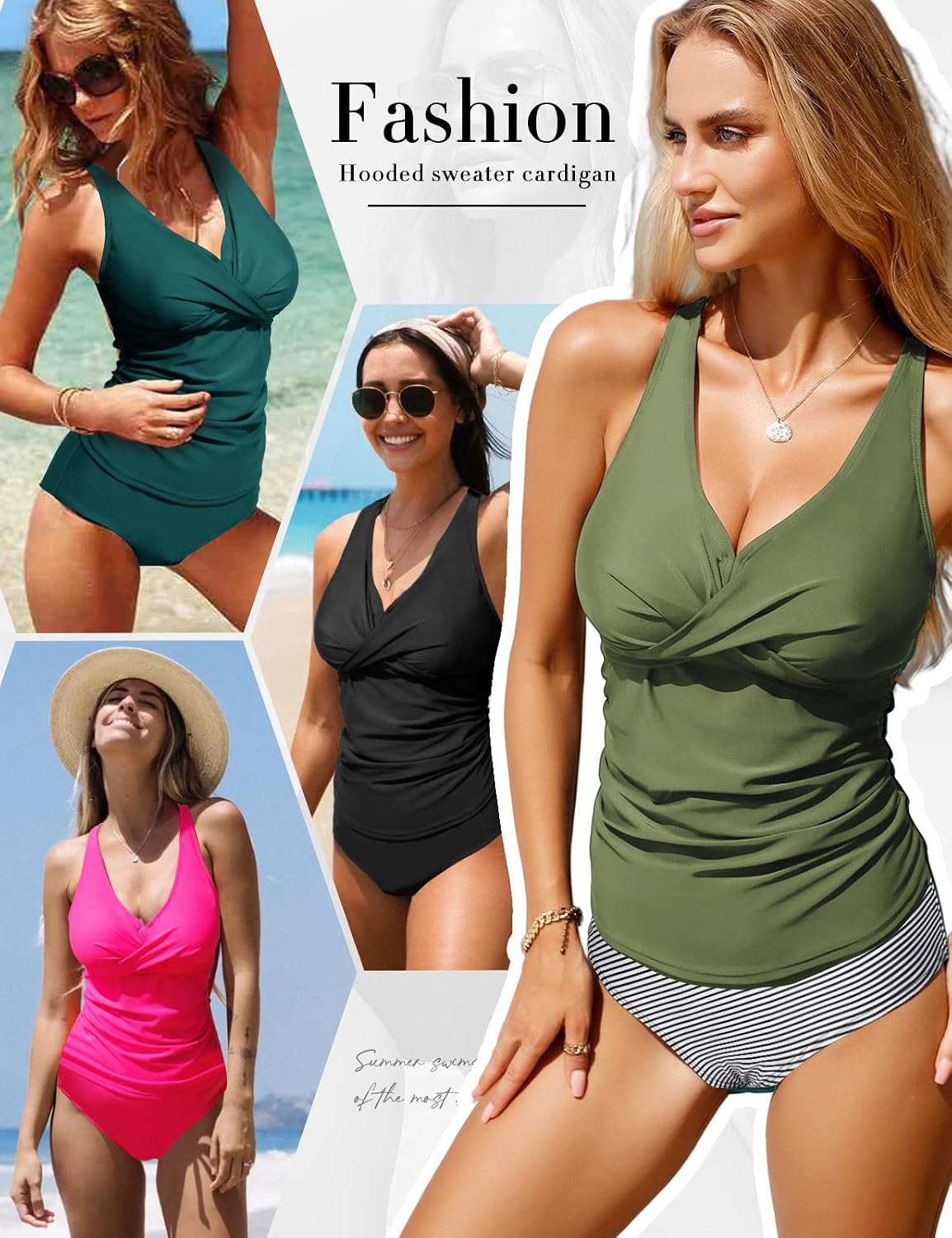 Thumbnail 6 de RITOSTA Womens Tankini Sets: Twist Front Top with High Waisted Bottoms, Padded Push-Up and Removable Bra