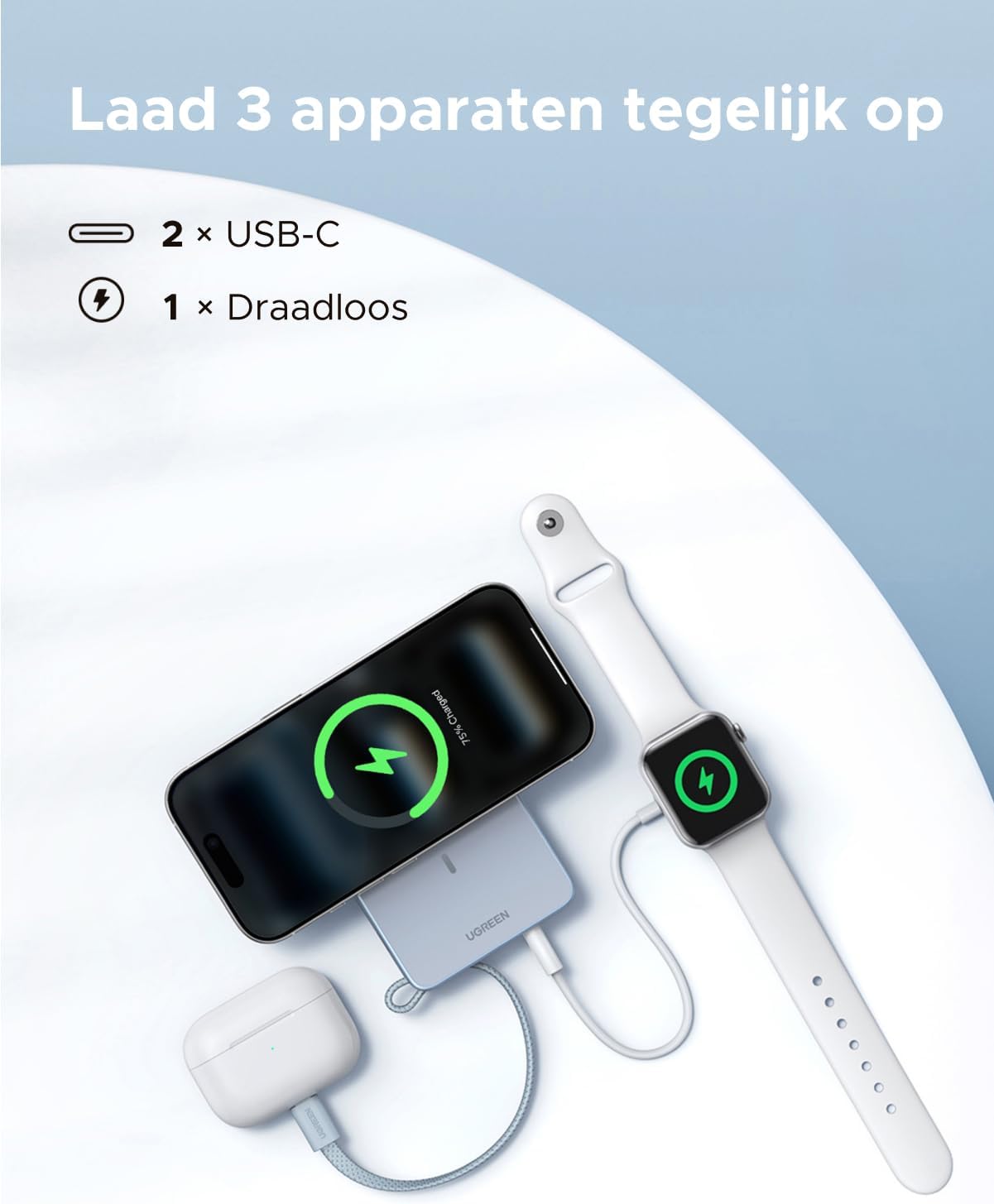 Thumbnail 6 de UGREEN MagFlow 65958 powerbank 10.000 mAh met Qi2 25W en USB-C 30W