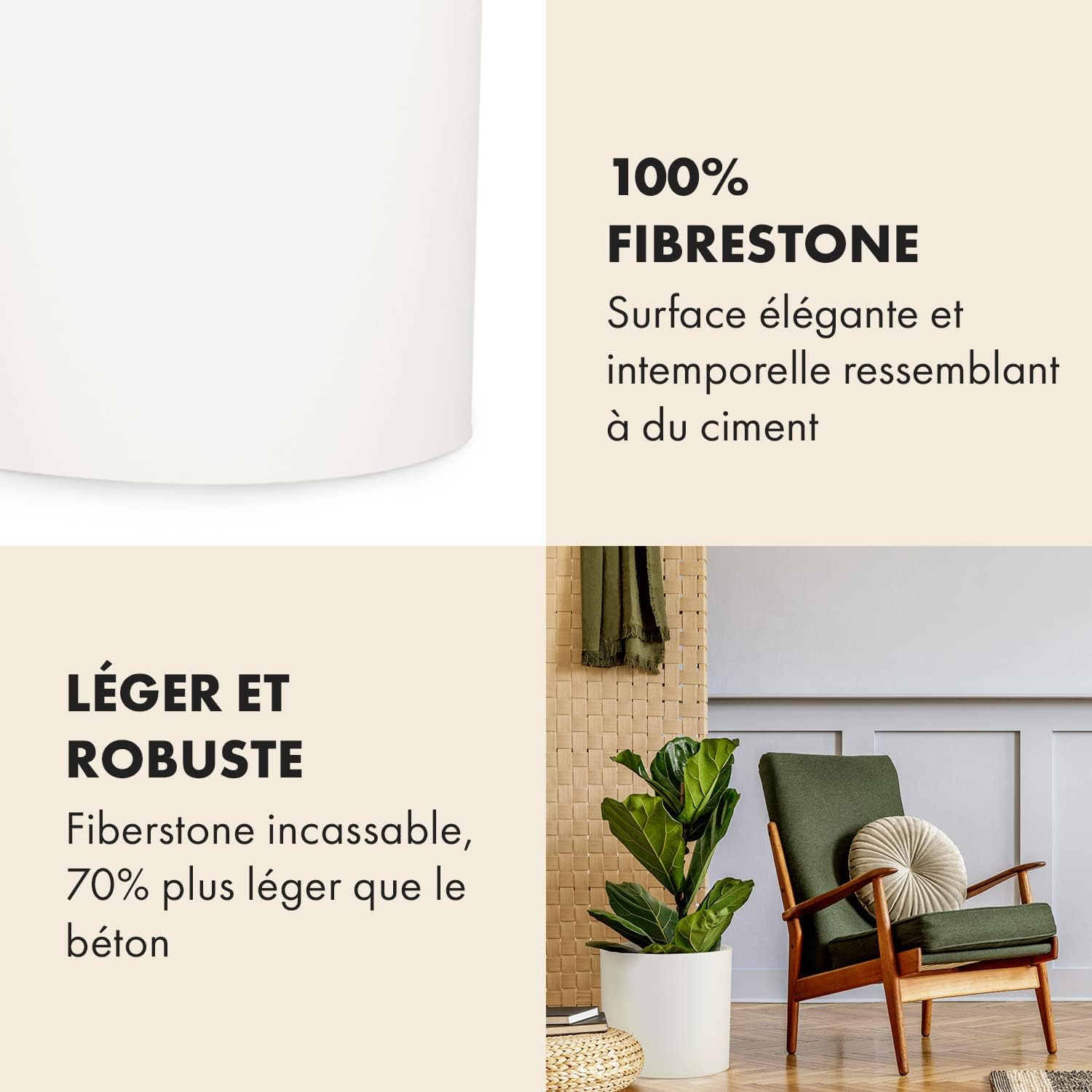Thumbnail 3 de Pot de Fleur Fiberstone pour intérieur & extérieur, grand format avec bouchon de drainage — lot de 2