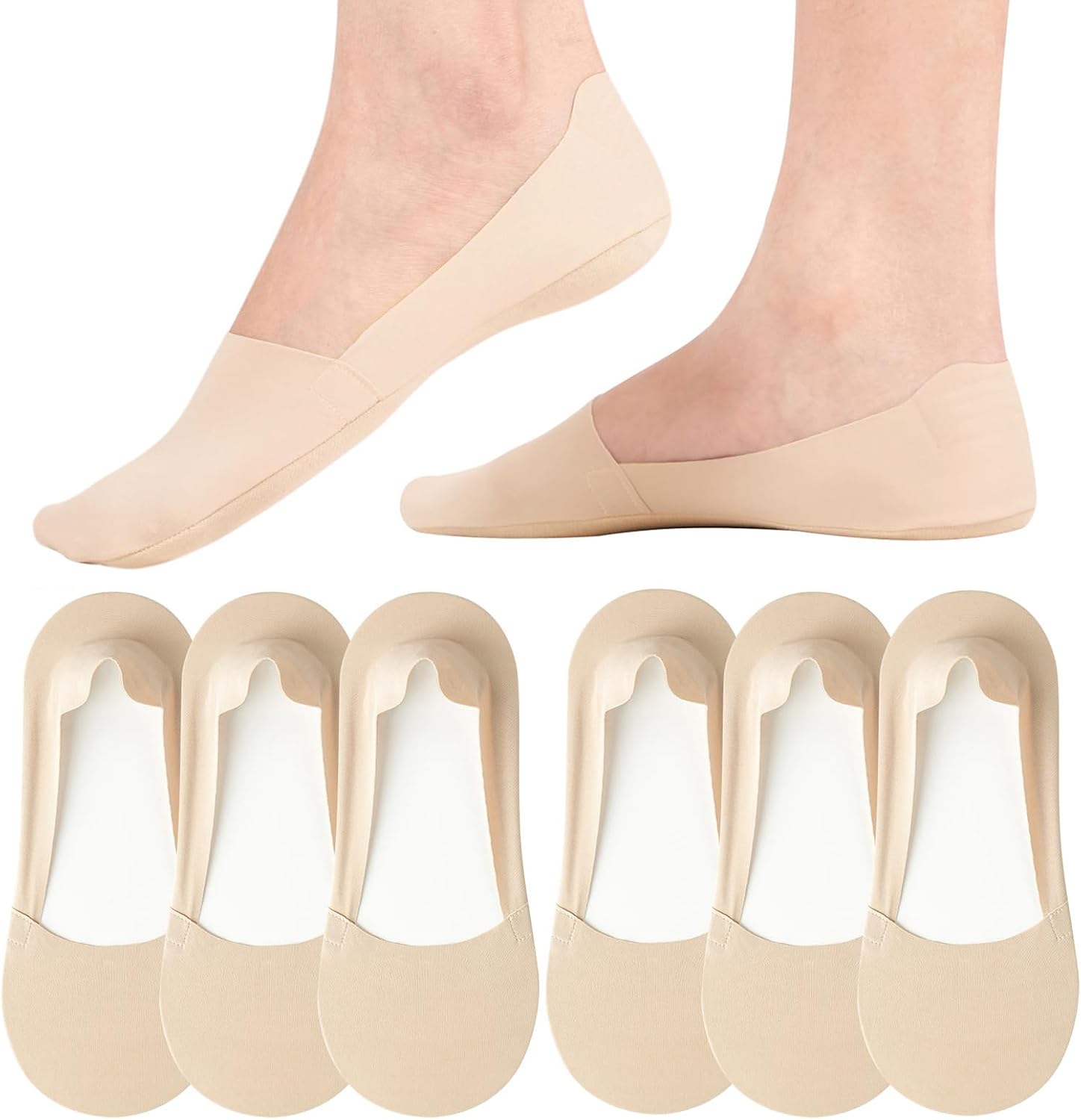 Detalle de Caldodo No Show Trainer Socks Women’s: Invisible, Non-Slip Liner Socks 6-Pair Pack