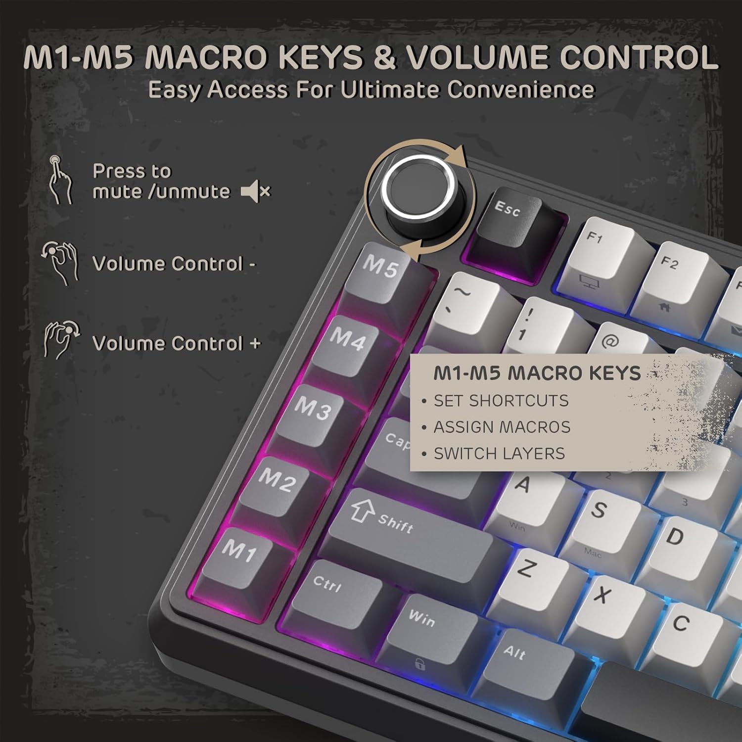 Thumbnail 3 de RK ROYAL KLUDGE L75, clavier mécanique 75 % tri-mode Bluetooth/2,4 GHz/USB-C avec étanchéité et macros