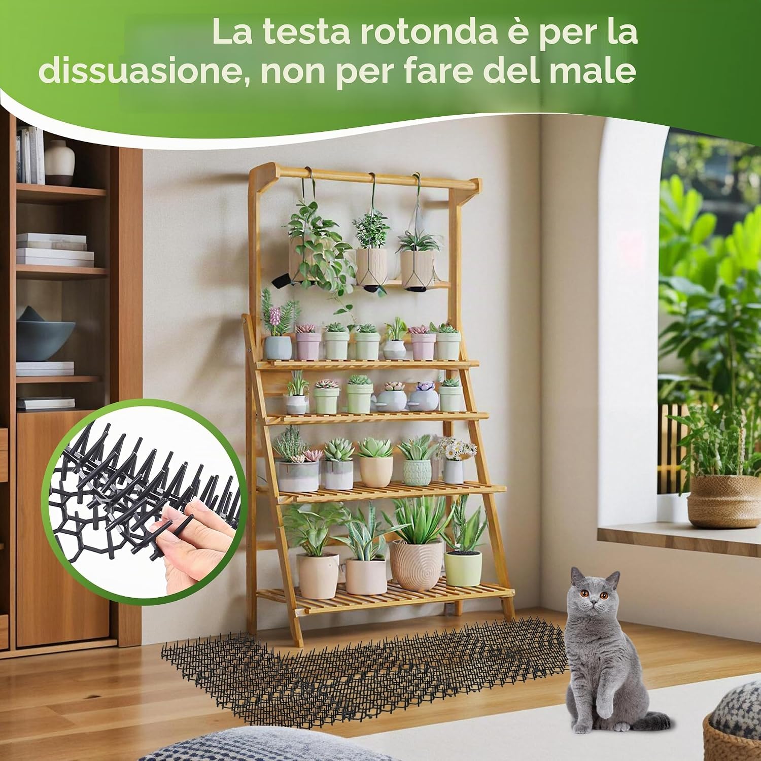 Detalle 2 de YIYIZI Tappetino Repellente per Gatti – Set 24 pezzi 20x15 cm, Rete modulare con picchetti
