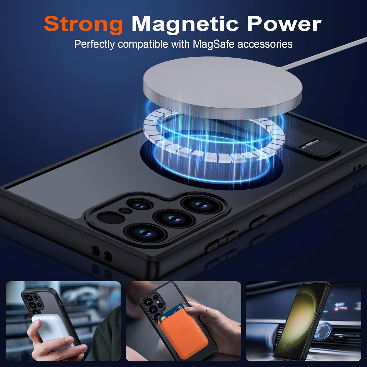 Thumbnail 2 de TUUTPU Coque S22 Ultra MagSafe – Étui translucide matte avec béquille magnétique et protection anti-chutes (Noir)