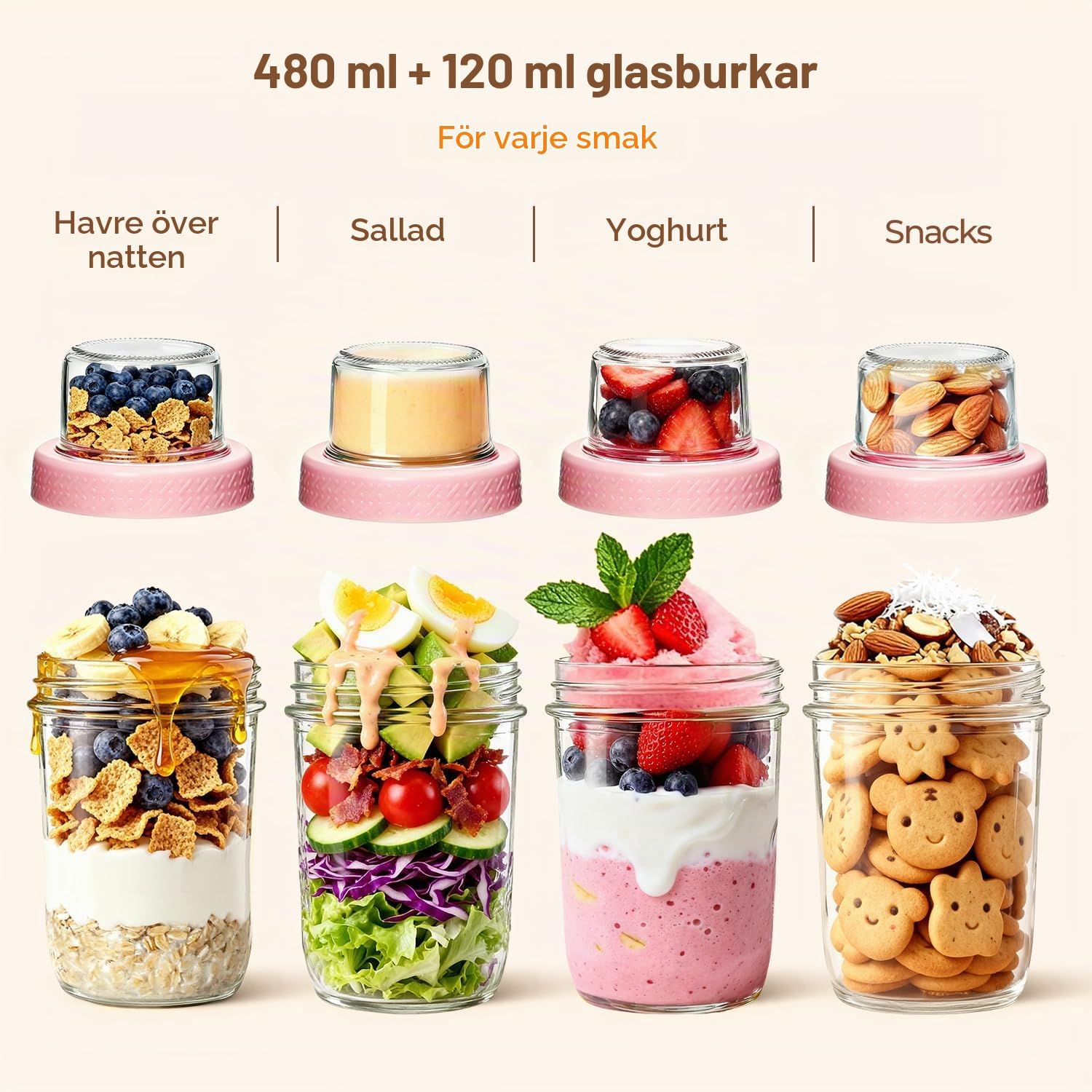 Detalle de ComSaf yoghurtburk 480 ml + 120 ml med separat toppingfack i glas