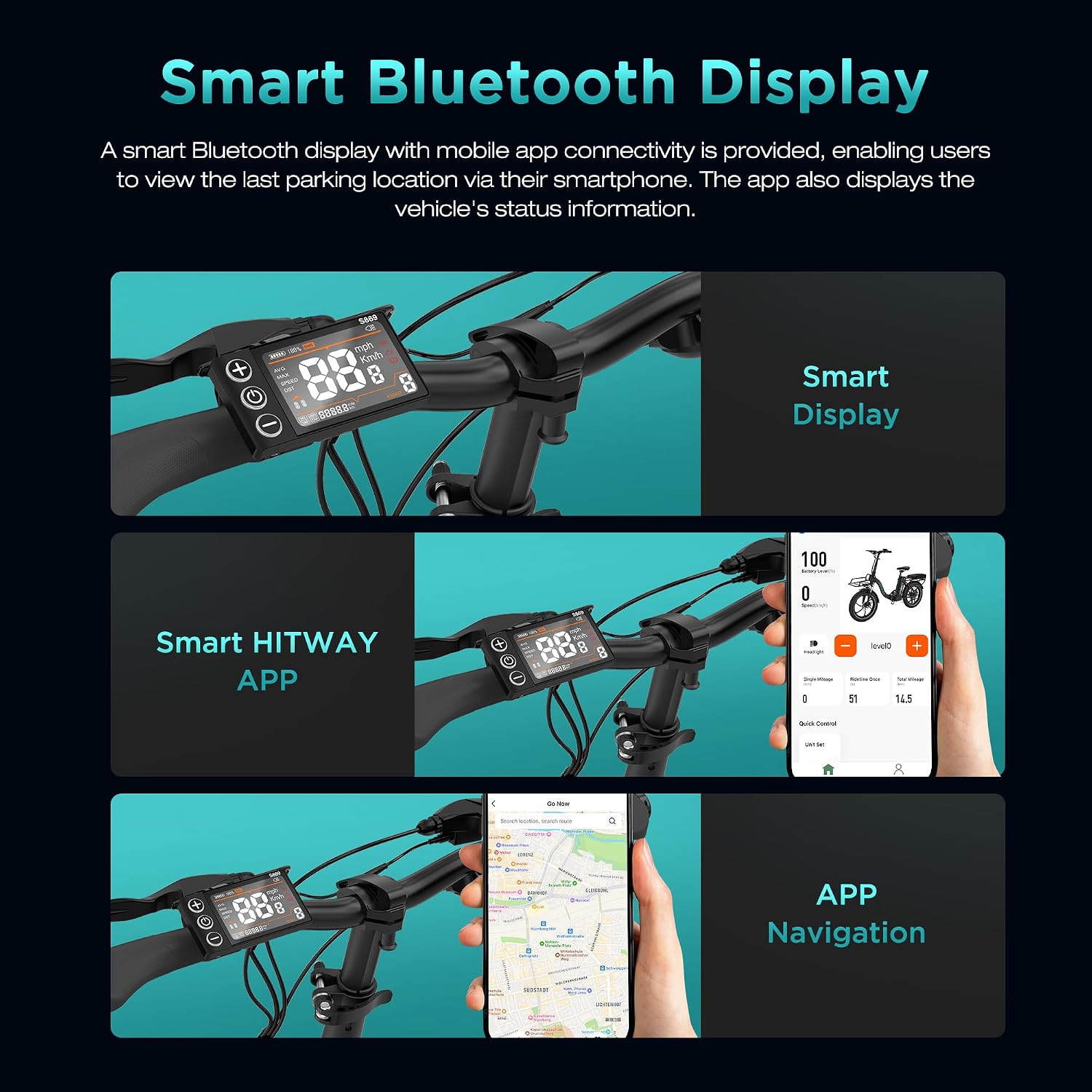Detalle de HITWAY E-Bike mit 250W Motor, 20 Zoll, 7-Gang & APP-Steuerung (faltbar, IP54) – Reichweite 70–150 km
