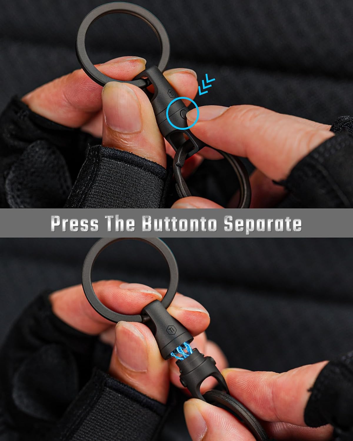 Detalle de KeyUnity Titanium key holder ring, 360° swivel