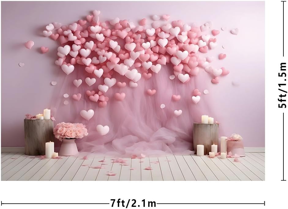 Thumbnail 2 de MEHOFOND 7x5ft Valentine’s Day Backdrop for Photography – Pink Romantic Floral & Candle Theme