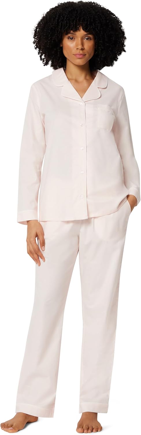 Detalle de Amazon Essentials Women's Cotton Stretch Poplin Pajama Set – Long Sleeve Shirt & Pants