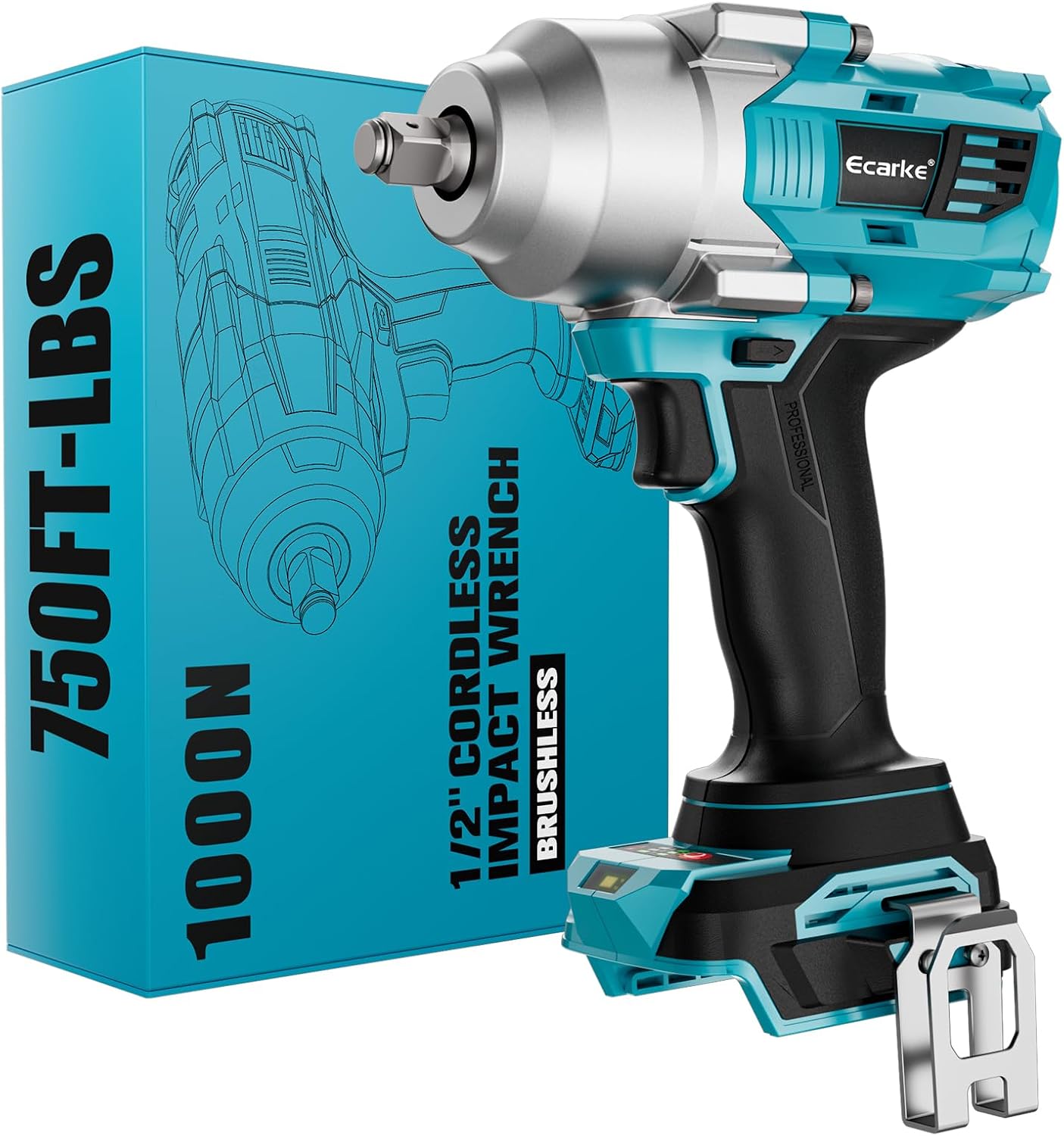 Detalle de Ecarke 1200 Nm Akku-Schlagschrauber (1/2 Zoll) für Ma-kita 18V – bürstenlos, mit LED (ohne Akku & Ladegerät)