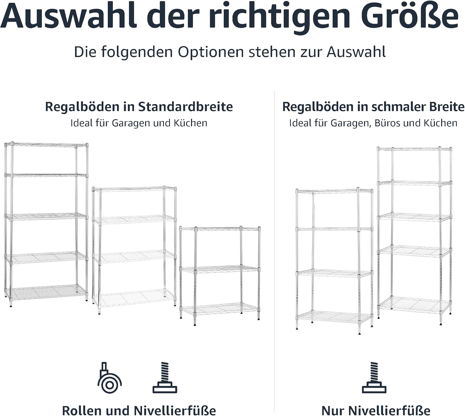 Detalle de Amazon Basics Aufbewahrungseinheit mit 4 Regalböden – höhenverstellbar, Nivellierfüße, Chrom