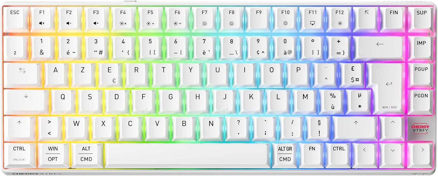 Detalle de CHERRY XTRFY K33 Compact Wireless – klawiatura 75% RGB, IP54, układ FR AZERTY