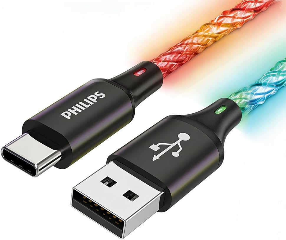 Thumbnail 1 de Philips DLC5130A USB‑C-Kabel mit RGB-Licht, 18 W Schnellladung und 1 m Datensynchronisierung