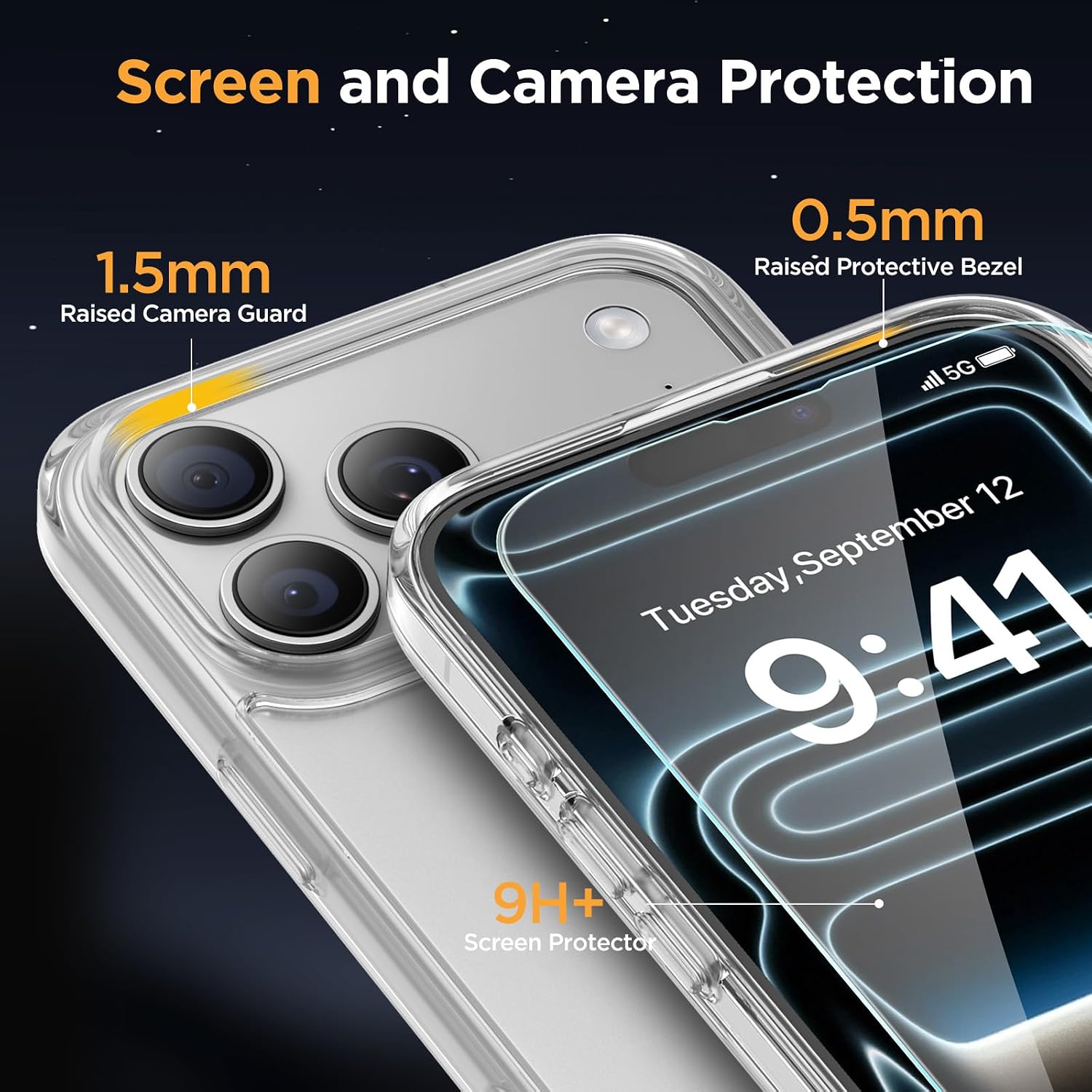 Detalle de Miracase for iPhone 17 Pro Max: MagSafe Case with 9H+ Screen Protector, Military-Grade Protection (Matte Clear, 6.9")