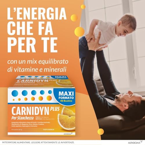 Detalle 2 de Carnidyn Plus Integratore Alimentare con Carnitina, Zinco e Vitamina B5 – Bustine gusto Arancia