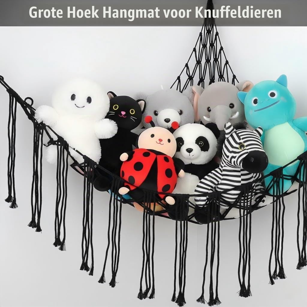 Detalle 1 de Beler GW366 opbergnet voor knuffels, 2 stuks, zwart katoen