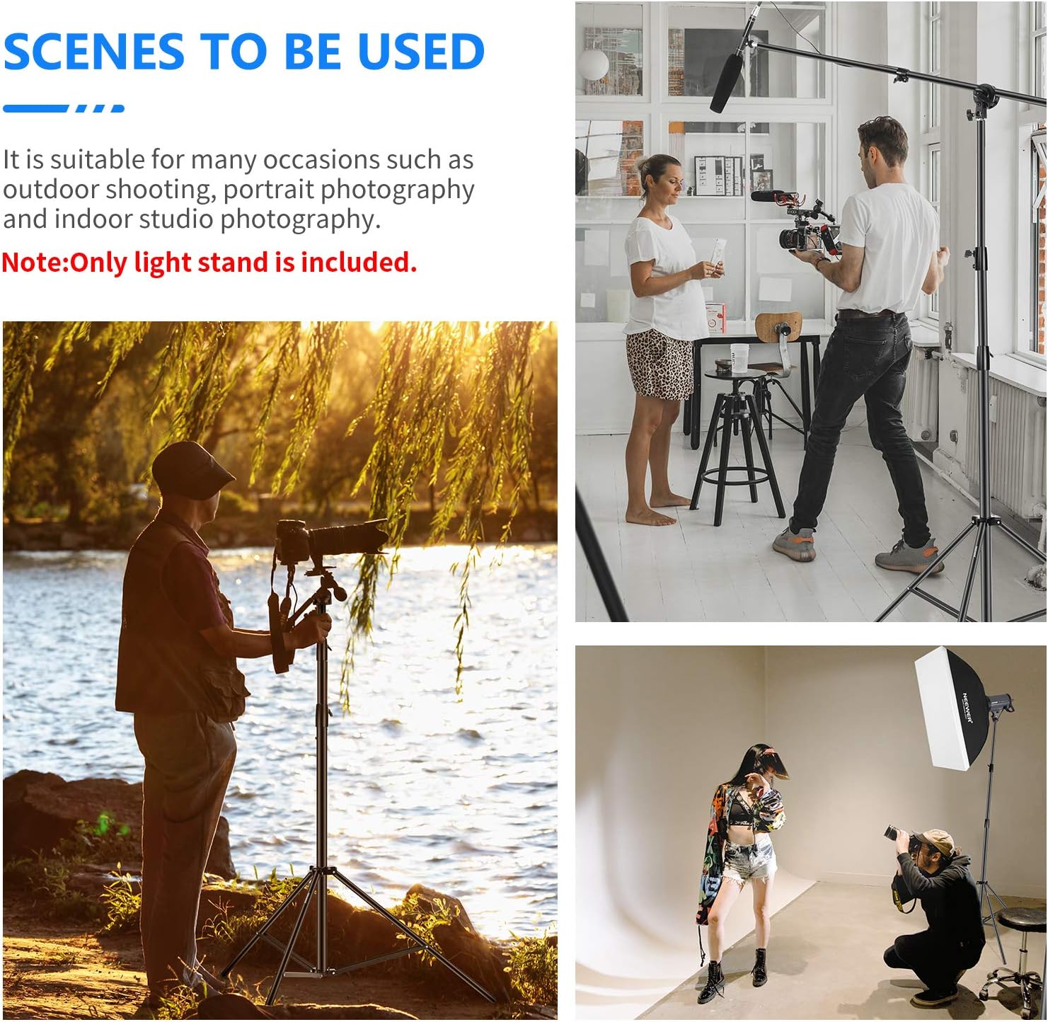 Thumbnail 6 de NEEWER Hochleistungs-Lichtstativ (3 m) mit Federdämpfung, Metall, verstellbar bis 8 kg – 1/4"-Schraubanschluss, schwarz