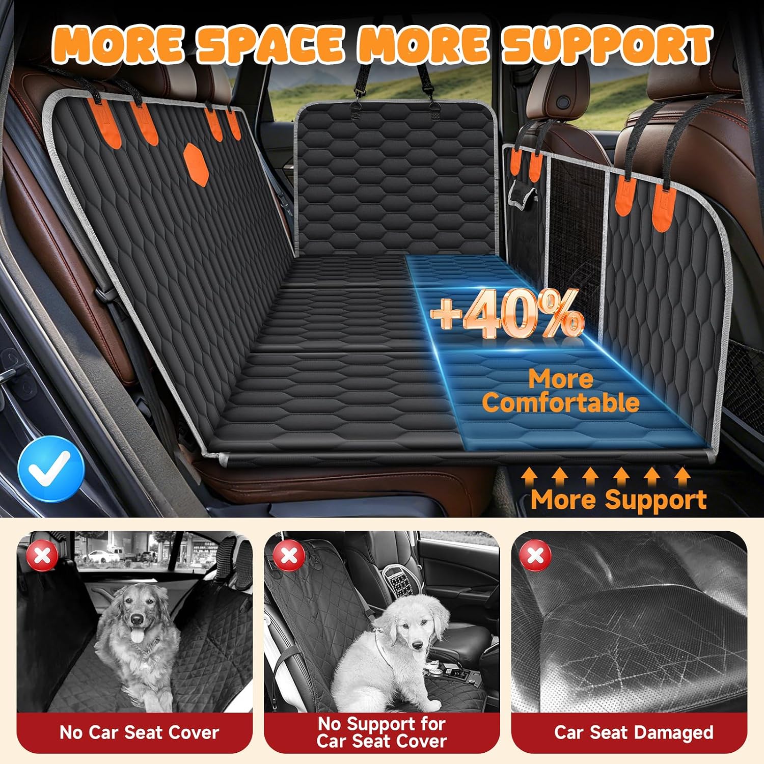 Detalle de Dog Car Seat Cover: Back Seat Extender with 6 PVC Boards for Secure Pet Travel