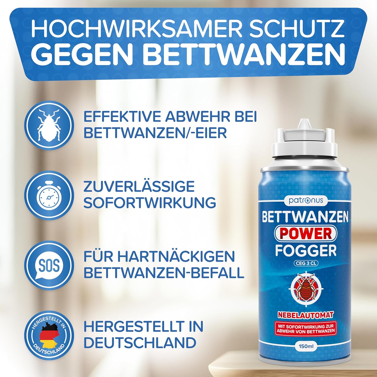 Thumbnail 1 de Patronus Bettwanzen Power Fogger – 2x 150 ml: Efektiver Nebelspender gegen Bettwanzen, Made in Germany