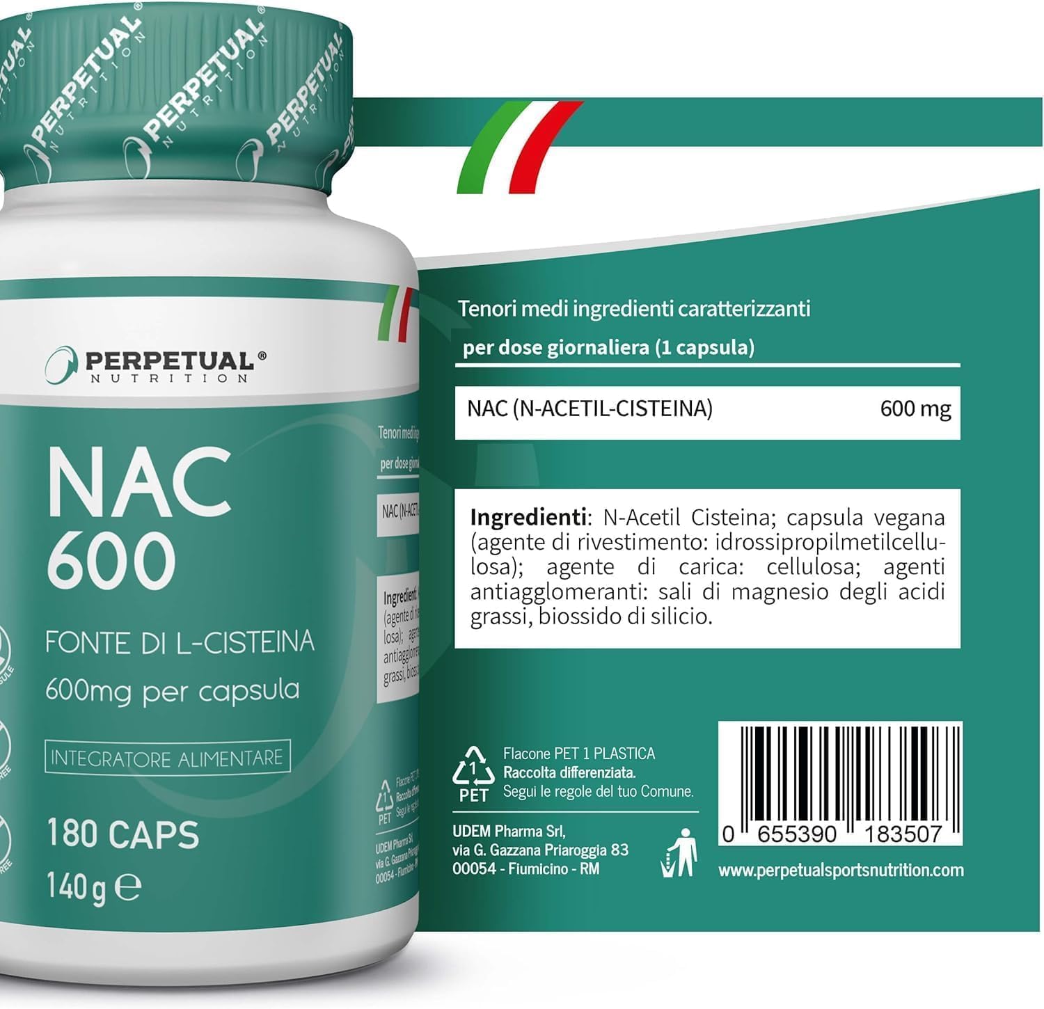 Thumbnail 6 de NAC - 180 Capsule, 600 mg di N-Acetil-Cisteina: supporto mucolitico e detossificante