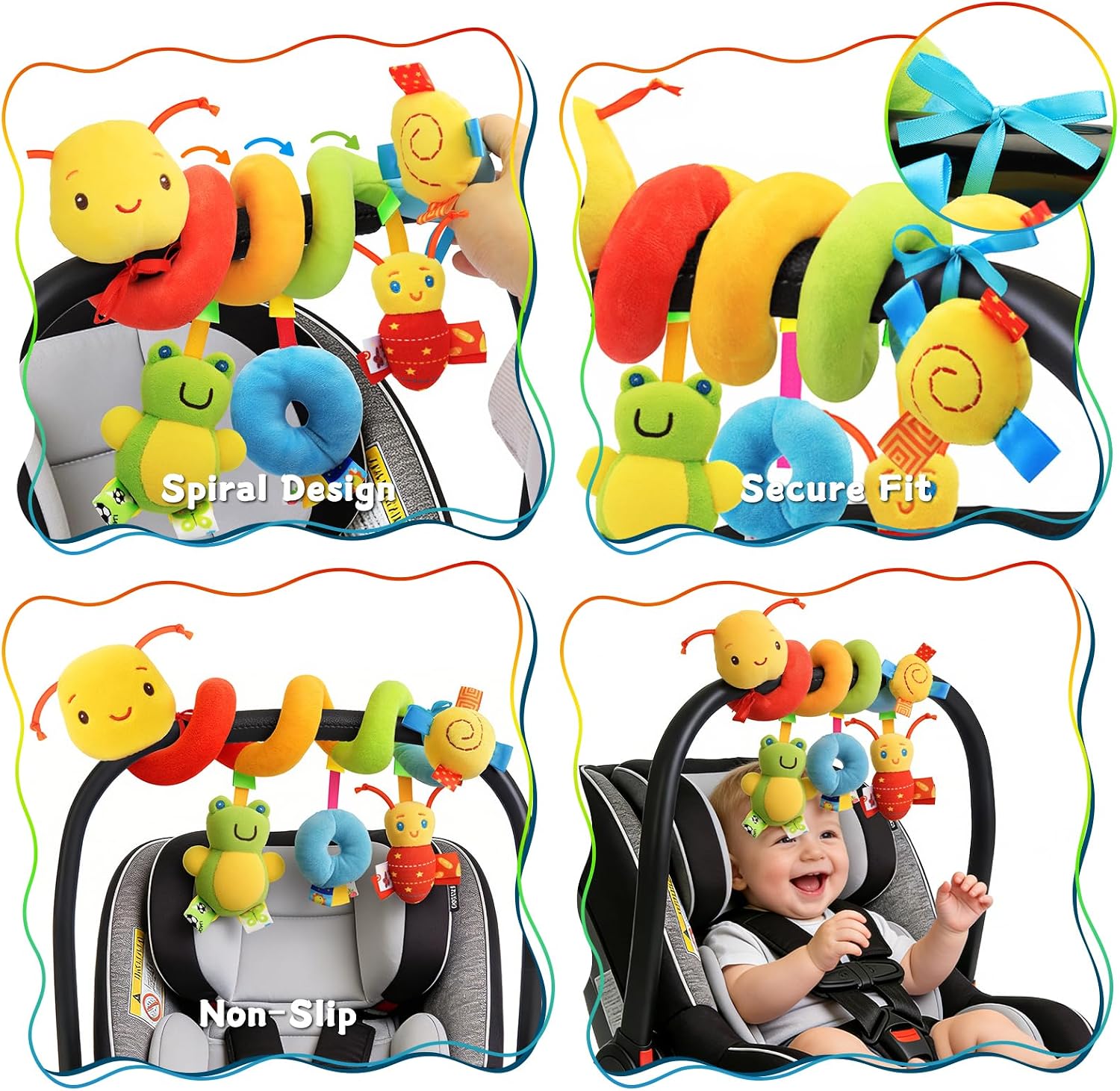 Detalle 2 de YELUFT Spiral Pram Toys: wrap-around hanging activity rattle for car seat & pram (0–12 months)