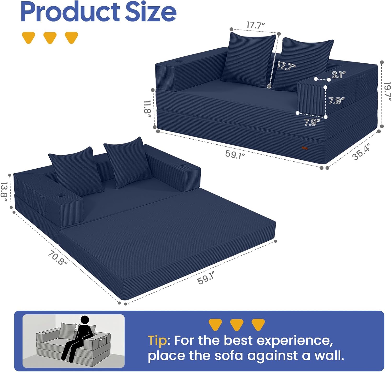 Thumbnail 1 de COMAX Futon Sofa Bed: 4-in-1 Convertible for Small Spaces