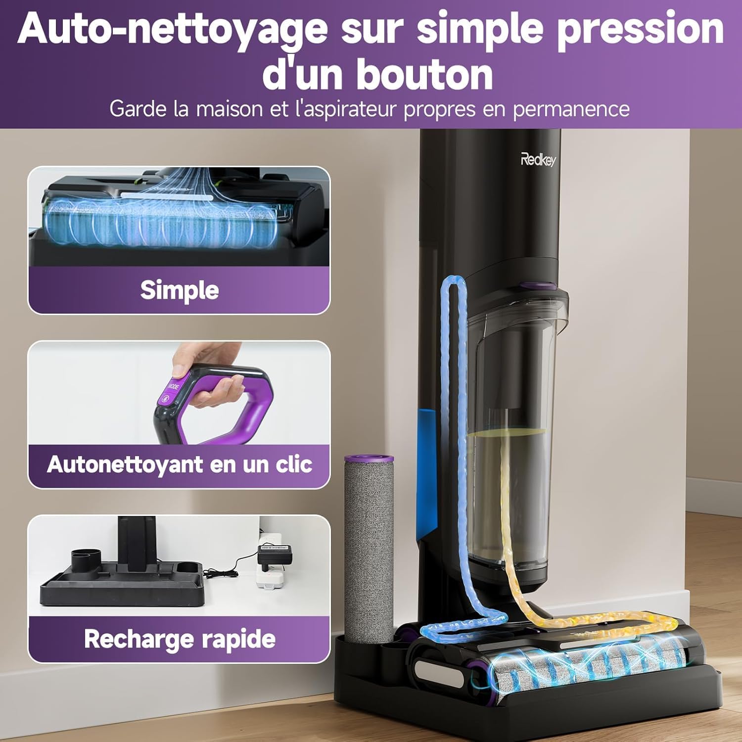Detalle de Redkey W15 – Aspirateur Balai Laveur sans Fil 3 en 1 (26.000 Pa)