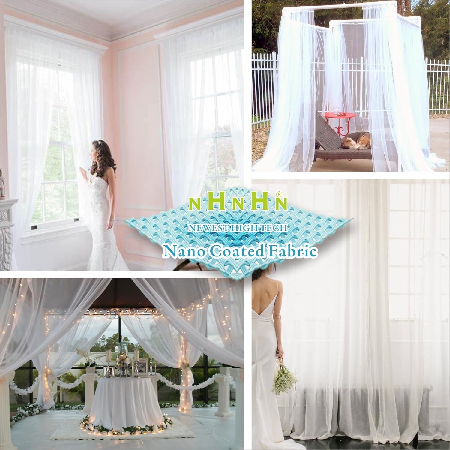 Detalle de NHNHN Nano Material Coated Voile Sheer Curtains: 2 Panels, 52" Wide x 84" Drop, White