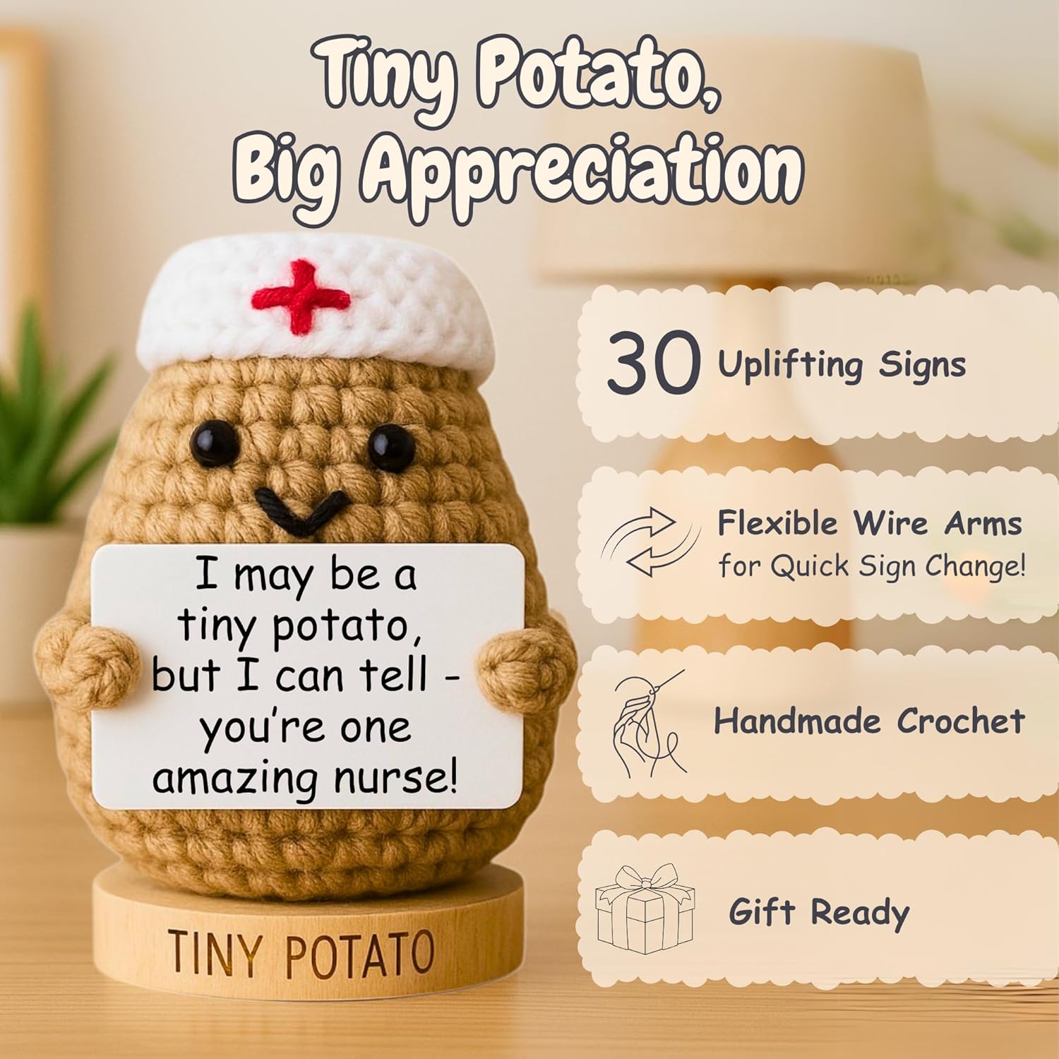 Thumbnail 1 de Nurse Gifts for Women - Positive Crochet Potato with 30 Signs: Cute, Funny, and Heartfelt RN Appreciation