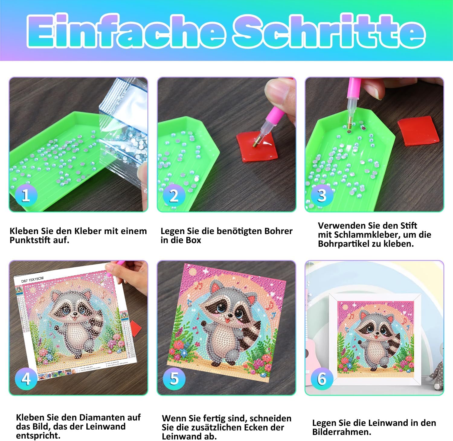 Thumbnail 6 de Daisen Art Diamond Painting Kinder mit Rahmen – 5D Reh Diamond Painting Set (18x18 cm)
