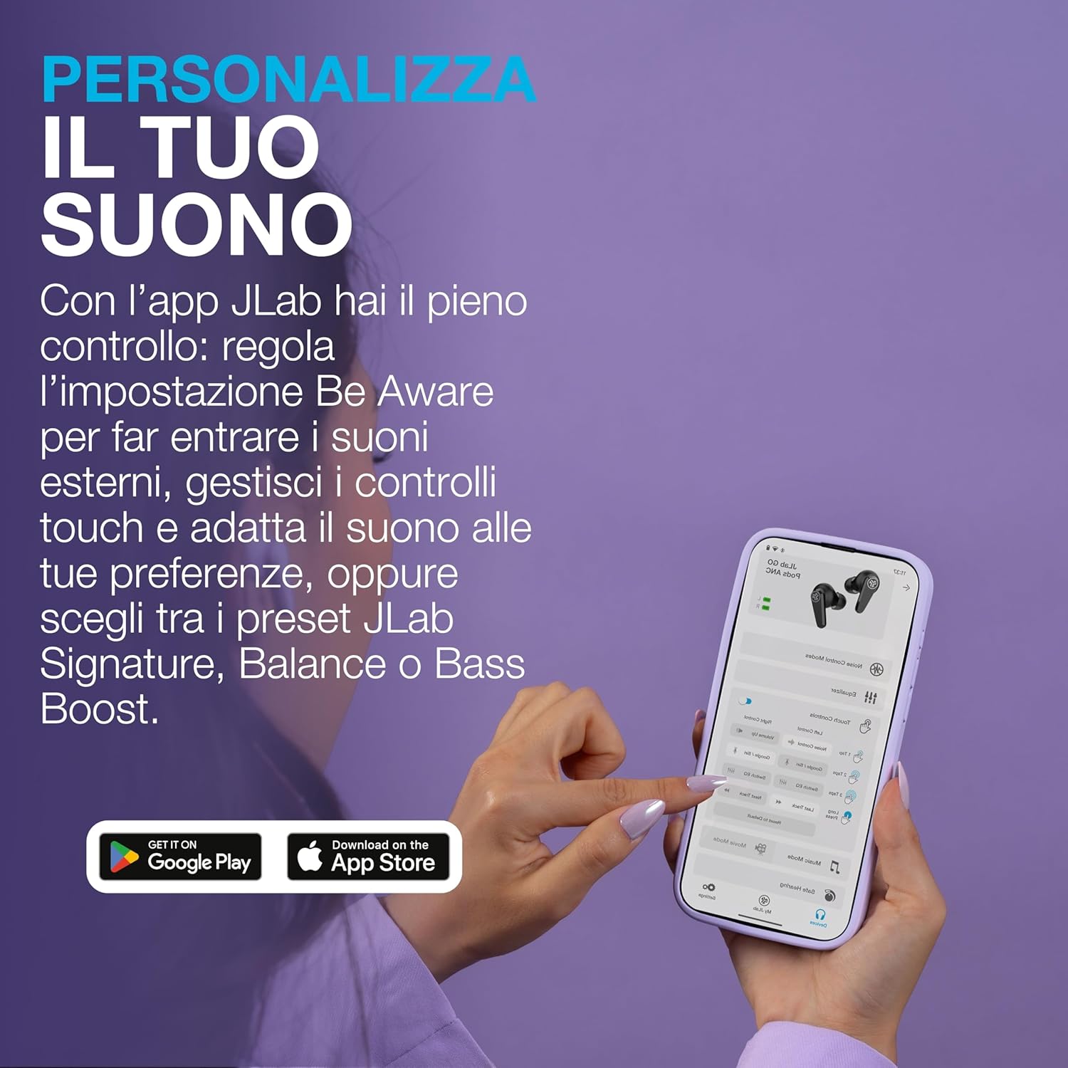 Thumbnail 4 de JLab Go Pods ANC: Auricolari Bluetooth con ANC ibrida, 26h di autonomia e IP55 (Lilla)