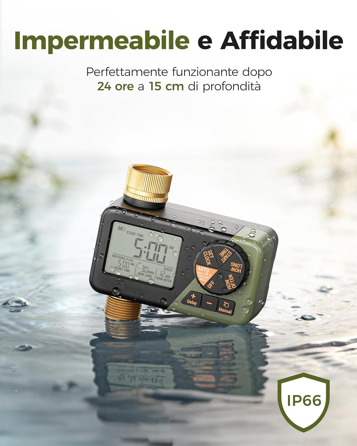 Detalle de Diivoo Ottone Centralina Irrigazione IP66: Timer con Display LCD e Ritardo Pioggia