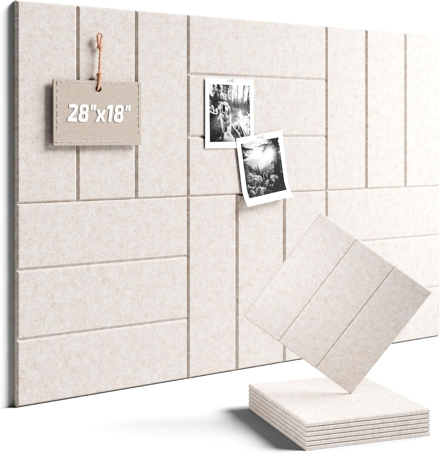 Detalle de Fluxynara FZB-L-S-6-3L-BT Felt Bulletin Board Tiles, Oatmeal Stripe, 6-Pack