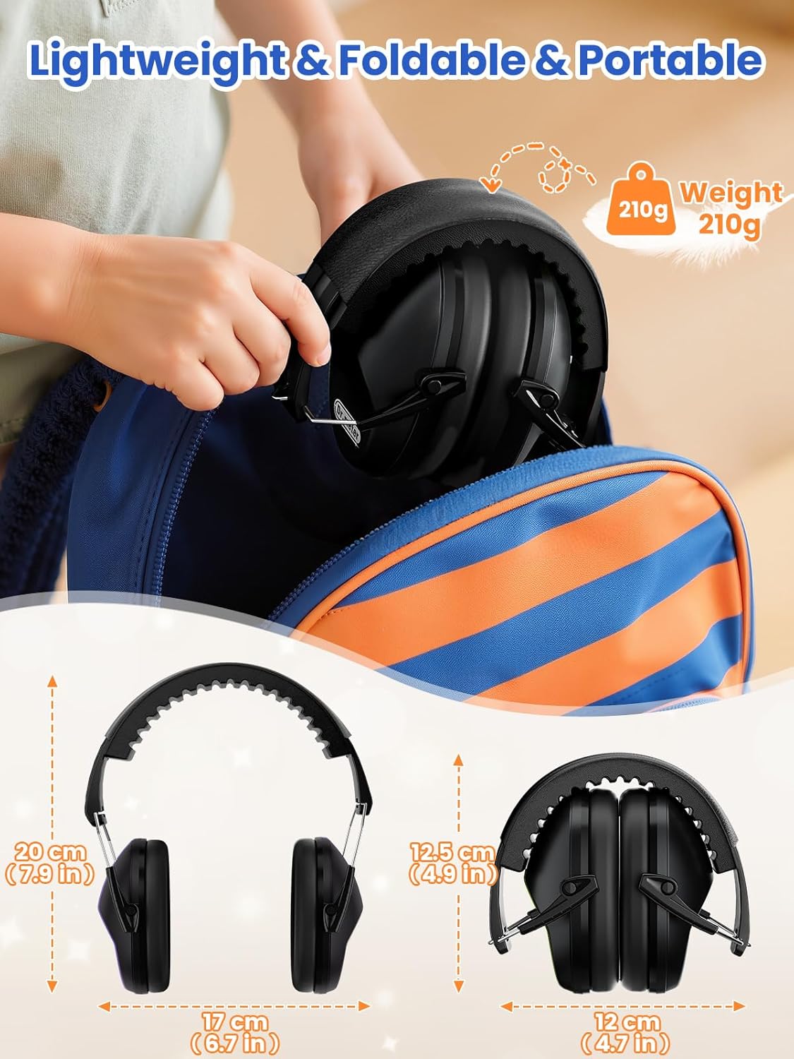 Detalle de Dr.meter Kids Ear Defenders (SNR 27.4dB) Noise Cancelling Headphones for Children – Adjustable, Foldable Black