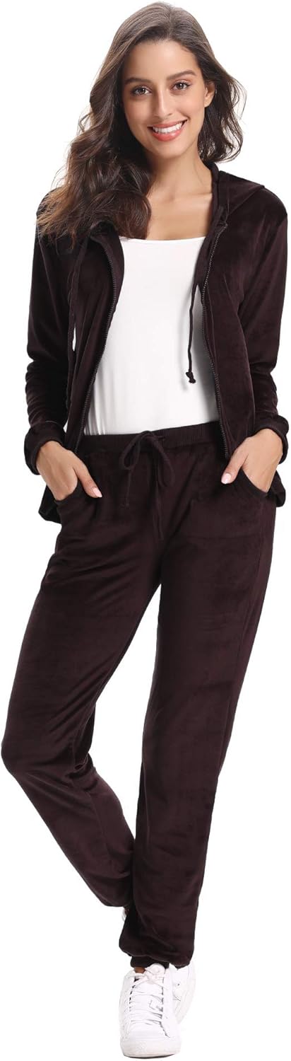 Thumbnail 1 de Ensemble survêtement femme Aottori en velours zippé à capuche (2 pièces)