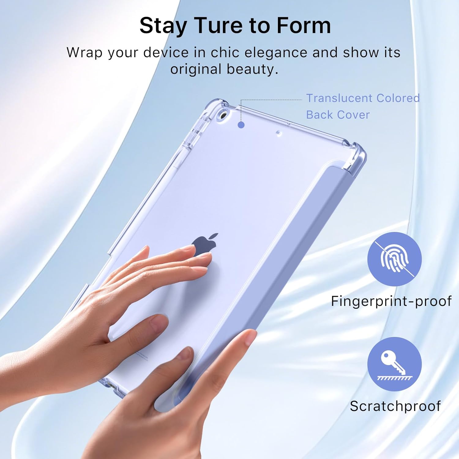 Detalle de MoKo Cover per iPad 9a/8a/7a Generazione 10,2'' (2021/2020/2019) con Portapenna: custodia trifold leggera in PC rigido e lavanda