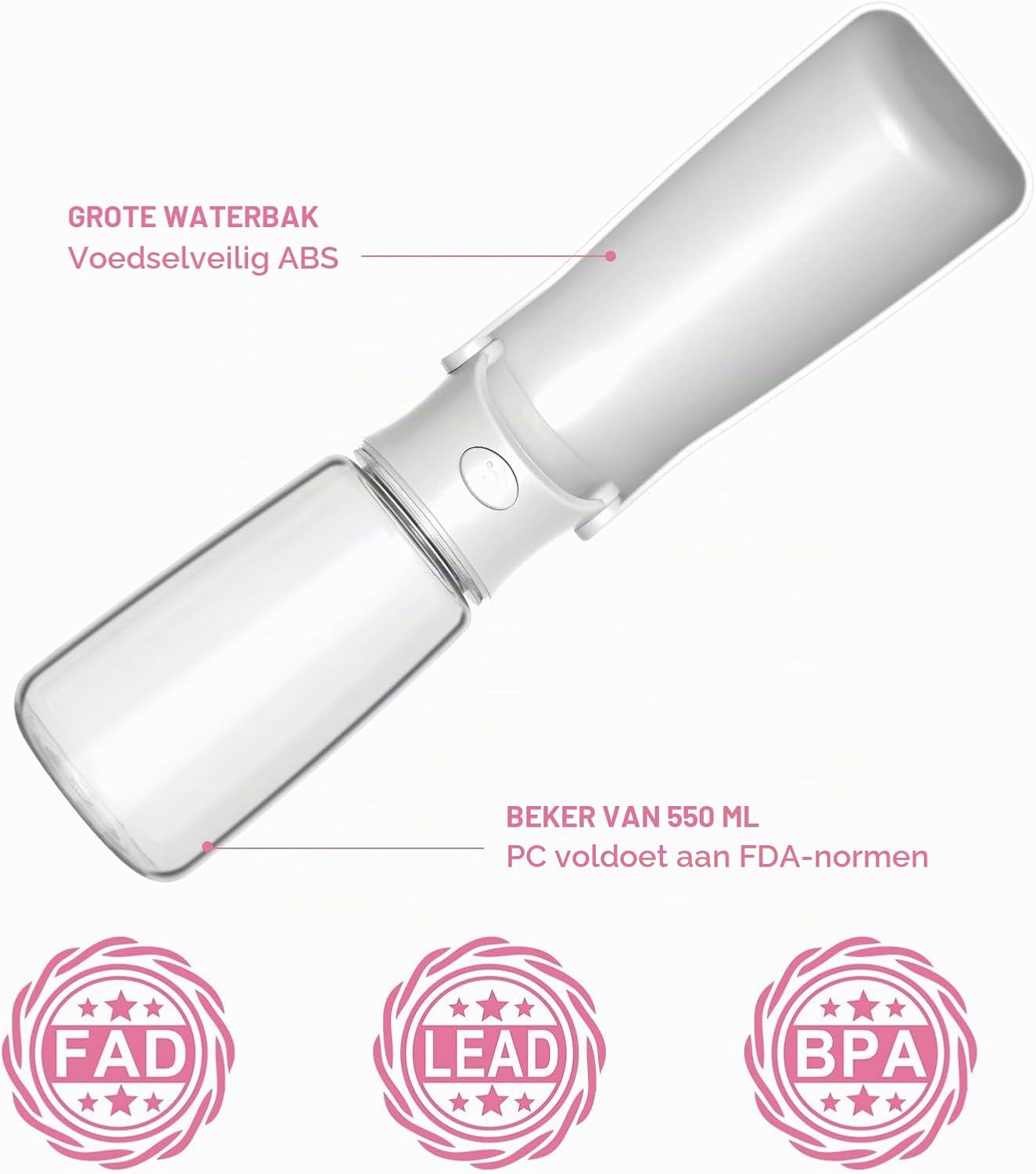 Detalle 2 de Canareen opvouwbare drinkfles voor hond en kat, 550 ml, wit, vaatwasbestendig