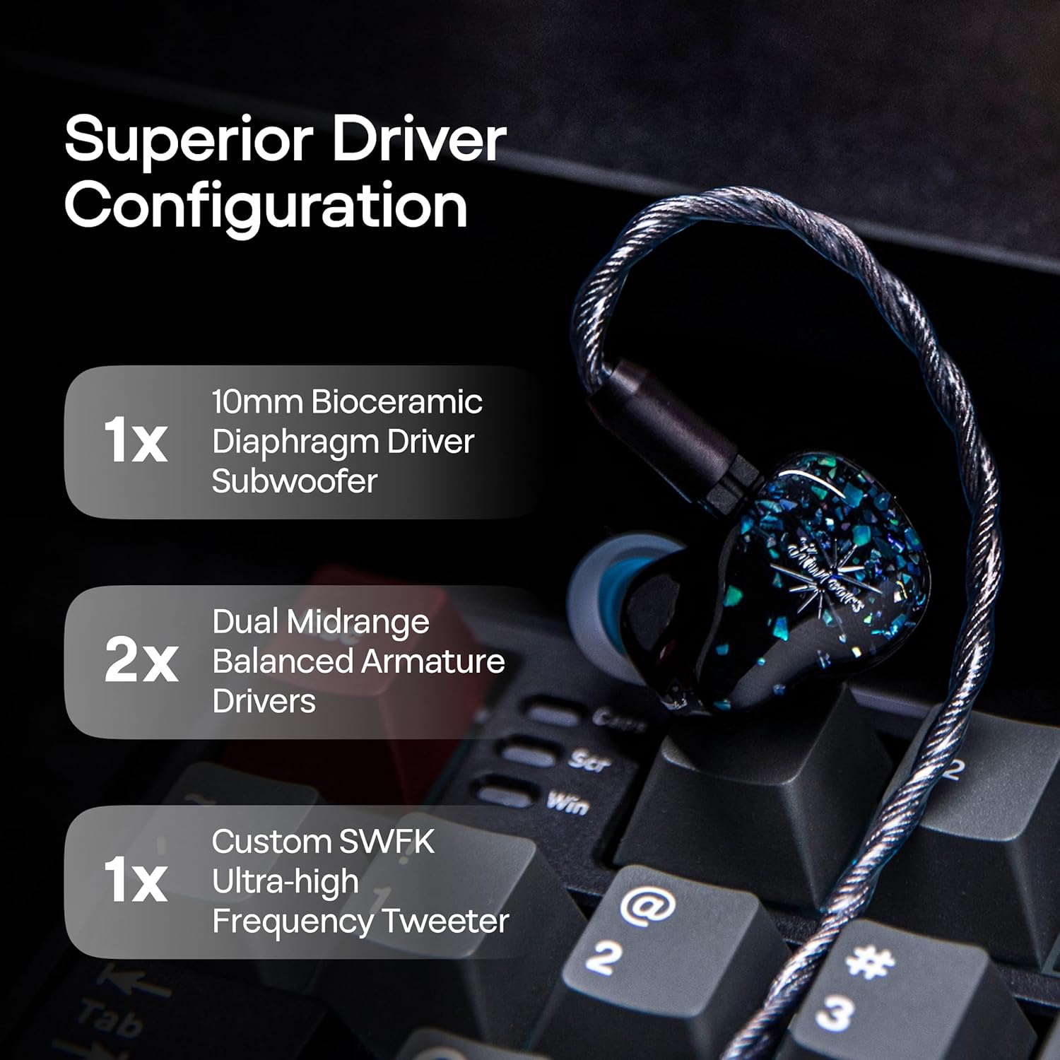 Thumbnail 2 de Linsoul Kiwi Ears Astral Hybrid 1DD+6BA Wired In-Ear Monitors (Blue) for Studio Recording, Mixing & Gaming