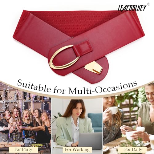 Thumbnail 7 de LEACOOLKEY Damen breiter elastischer Gürtel – Vintage-Style mit goldener Schnalle