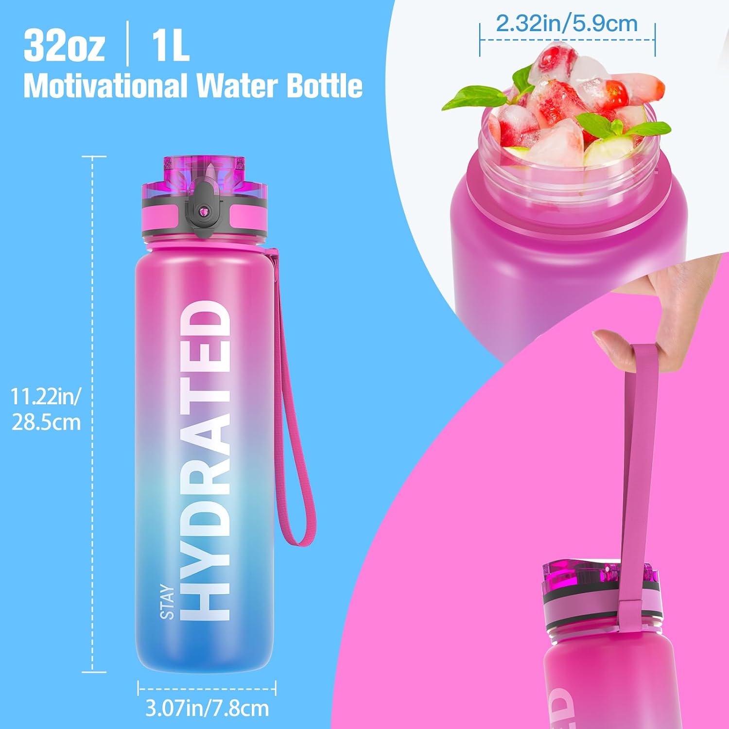 Thumbnail 4 de Sahara Sailor WBW001 32 oz Tritan Water Bottle with Time Markers