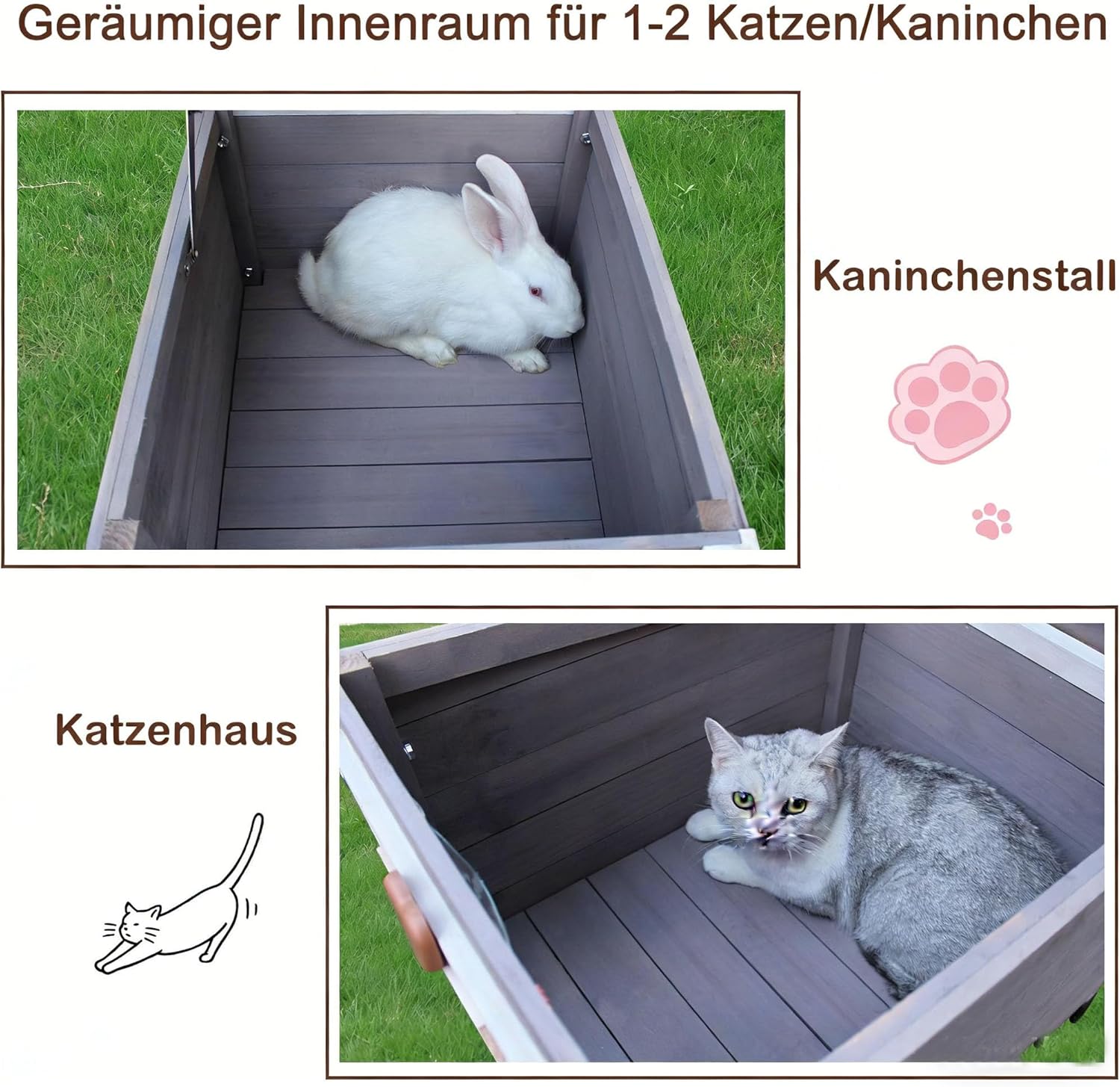 Thumbnail 6 de Outdoor-Katzenhaus aus Tannenholz mit Selbstwärmematte, wetterfestes Wildkatzenhaus (42 x 51 x 43 cm, Grau)