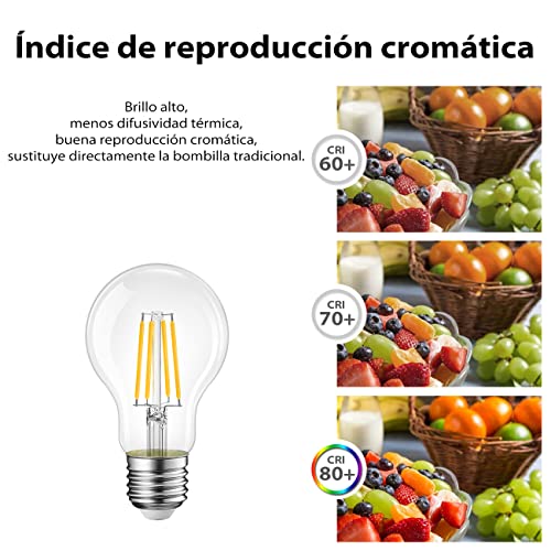 Detalle 2 de LVWIT Bombillas LED E27 de Filamento A60 (Gordo) – 40W equivalentes, 2700K, pack 6
