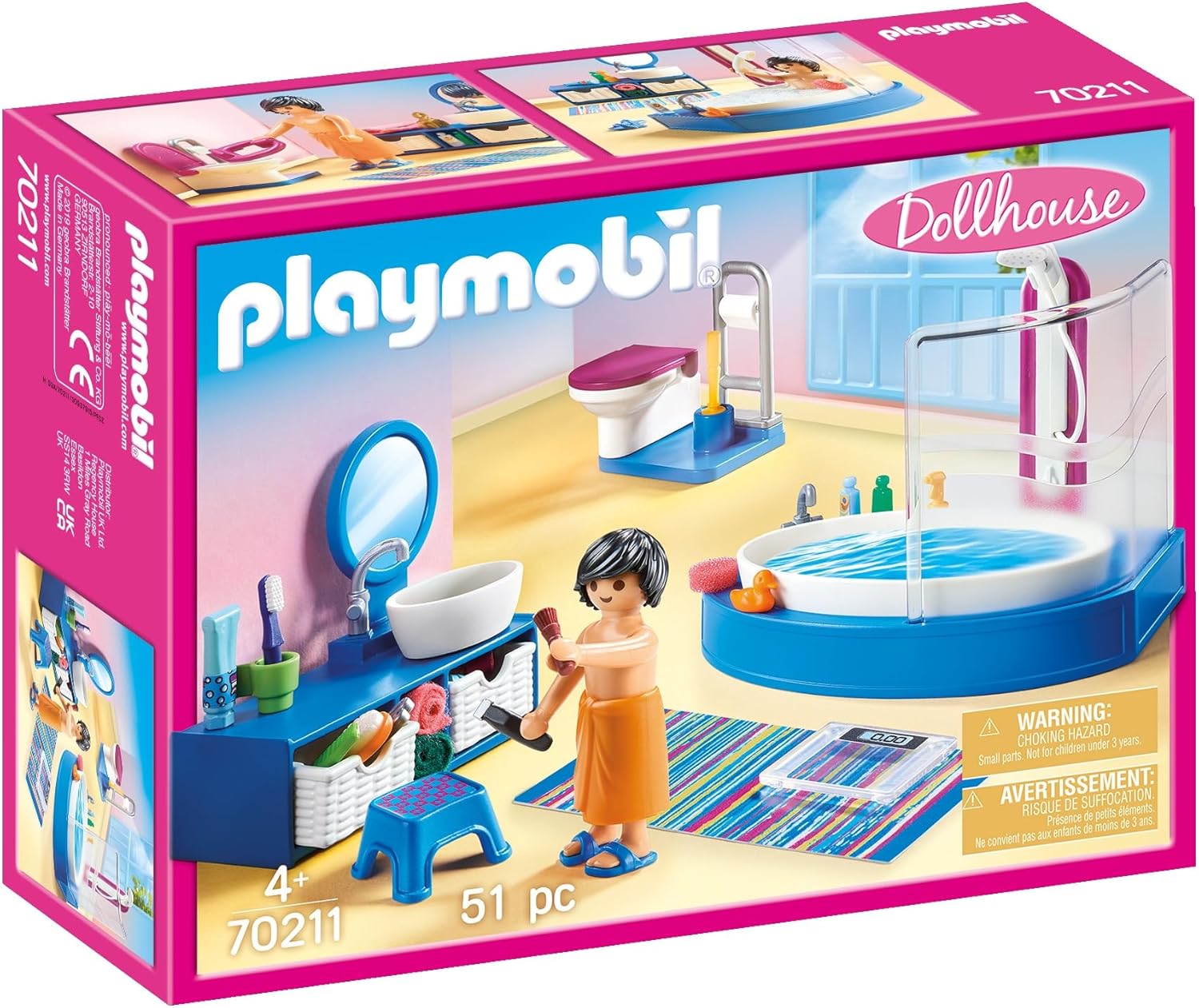 PLAYMOBIL Dollhouse 70211 Badezimmer (ab 4 Jahren) mit 51-teiligem Zubehör